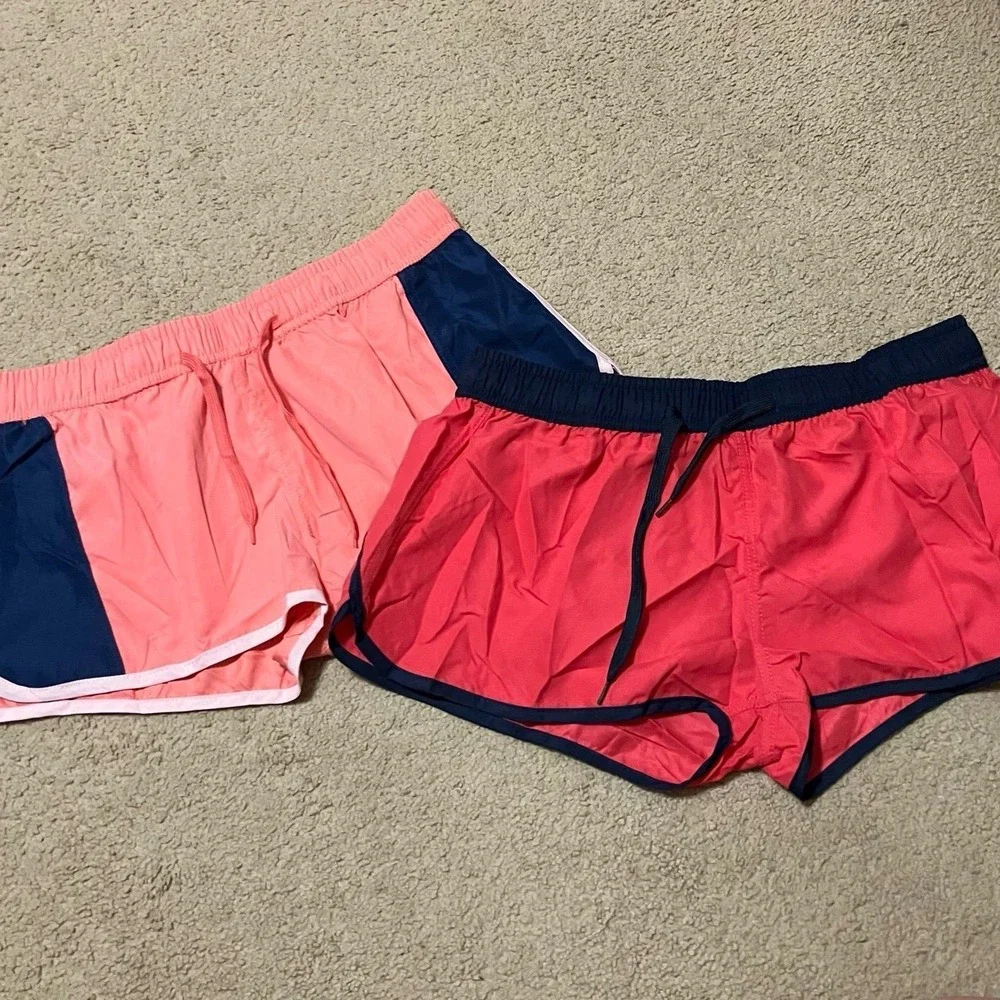 Cromer Resortwear Board Shorts‎ (2) Coral & Pink Navy Accents Women's Sz L NEW